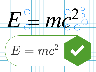 Classic E=mc^2 formula in the new editor, showing docking points.