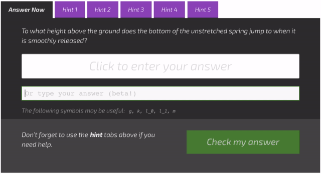 A symbolic question, showing the new text-entry box underneath.