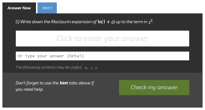 A symbolic question, showing the new text-entry box underneath.